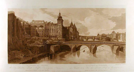 View of Pont au Change, the City Theatre, Pont Neuf, Conciergerie Prison, etc., taken from Pont Notre-Dame