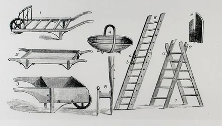 Wheelbarrows, trug and ladders, from Thomas Mawson