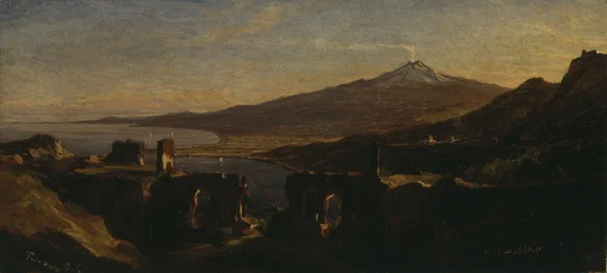 View from the Ruins of the Greek Theater at Taormina, Sicily, with Mount Etna (Smoking)