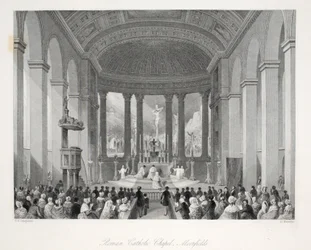 Roman Catholic Chapel, Moorfields, from London Interiors with their Costumes and Ceremonies, published by Joseph Mead, London, c. 1843