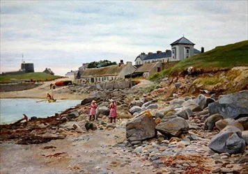 Kingsland, Cornwall, with two girls on a beach