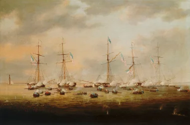 British and American Gunboats in Action on Lake Borgne