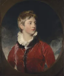 Portrait of Frederick William Stewart, 4th Marquess of Londonderry, K.P., M.P. (1805-1872) When a Boy, Half-Length, in a Red Coat, in a Feigned Oval