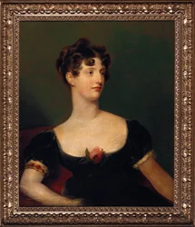 Portrait of Lady Beresford, seated, half-length in a black dress decorated with a rose