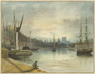 Looking up the Floating Harbour towards the Cathedral, from the entrance to Old Floating Dock