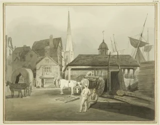 North-East End of King Street, showing Welsh Market in 1802