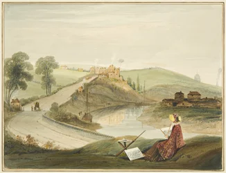 Totterdown and Pile Hill from Bath Road, showing the Brislington Turnpike (with a Miss Braikenridge? Sketching)