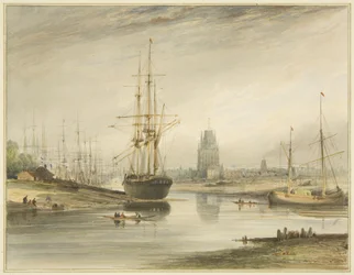 View looking up the river, taken from below the Rope Walk and Wapping, c.1804