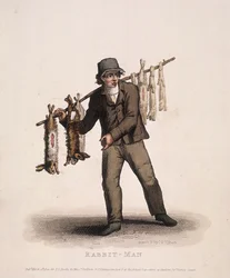 Rabbit Seller Carrying a Pole Hung with Rabbits
