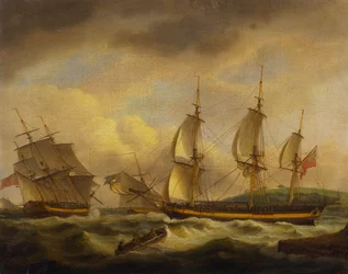 A Merchant Ship in two Positions by an Estuary off the South West Coast