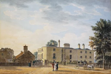 Figures Outside an Elegant Country House