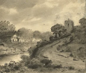 A Wooded River Landscape with a Rock in the Left Foreground