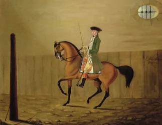 Gentleman on a Bay Horse in a Riding School