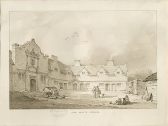 Stafford - Alms Houses: sepia drawing, nd [1837]