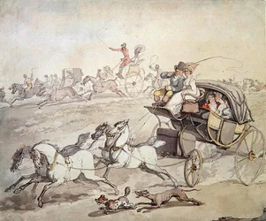 Carriages and Riders at Full Speed Across Open Grassland, c.1800