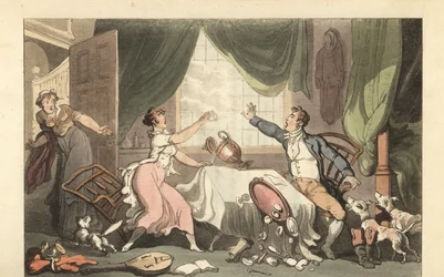 English gentleman arguing with his wife over money