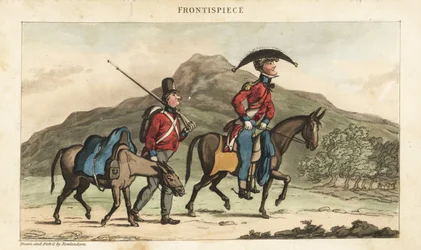 Ensign Johnny Newcome Riding a Horse Accompanied by a Subaltern with Pack Horse in Portugal