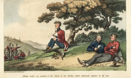 Ensign Johnny Newcome writing a letter to his mother describing the Battle of Salamanca