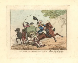 Man Losing Control of His Mount While Passing a Carriage