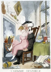 Old Man Groping a Young Woman Sitting on His Knees - Caricature by Rowlandson