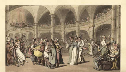 Revellers in Costume at a Masked Ball in a Large Theater