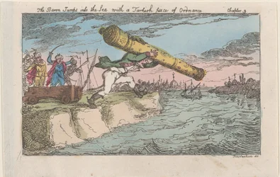The Baron Jumps into the Sea with a Turkish Piece of Ordnance, [1809], reissued 1811