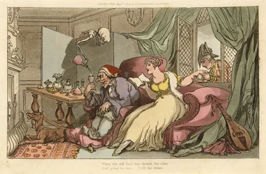 The Honeymoon, from The English Dance of Death, pub. 1816 (hand coloured engraving)