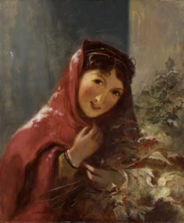 Lady Carrying Holly Branches