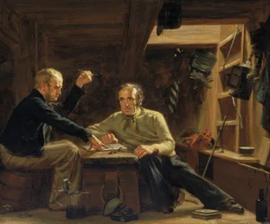 Portraits of two sailors sitting among the beams in the hold of a Berwick
