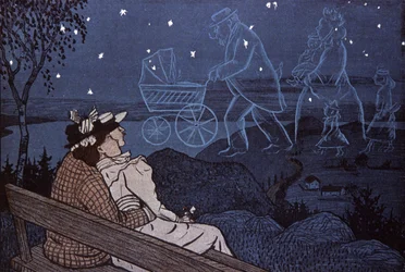 Couple out in the open, looking at their future in the stars: childs, family