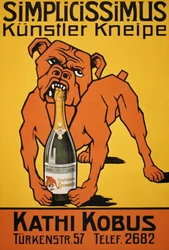 Vintage Poster of Bulldog Biting Champagne Bottle