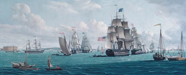 The U. S. Ship Franklin, with a View of the Bay of New York, 1820s or 1830s