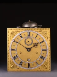 (detail) of a Charles II Roman striking month-going longcase clock, 1675