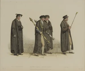 Vice Chancellor, Esquire Beadle, Yeoman Beadle, Verger, engraved by J. Agar, published in R. Ackermann