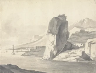 A Coastal Scene with Breakwater, High Cliffs and a Fort