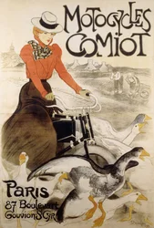 An advertising poster for Motorcycles Comiot