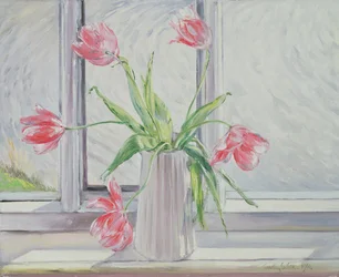 Tulips Against Moving Water