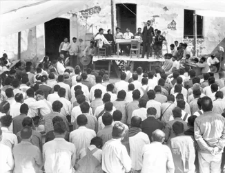 Meeting of the Campesinos: At the table Xavier Guerrero and Julio Antonio Mella, Jalapa, Mexico, 1927