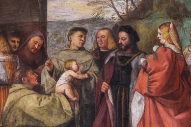 The Baby proclaiming the innocence of the Mother, the Northern wall, School of the Saint (detail)