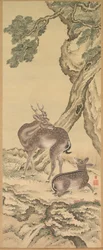 Symbols of Longevity: Deer under Peach and Pine (left)