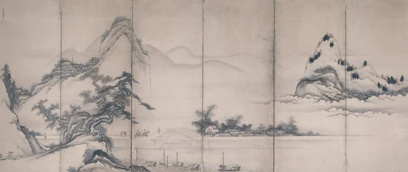 Travelers On A Lakeside Bridge