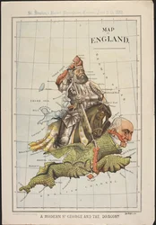 A Modern St George and the Dragon: A political cartoon, in the shape of a map of England, satirising Gladstone