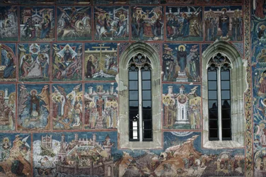 Figures of Saints, fresco on outside walls of Moldovita monastery