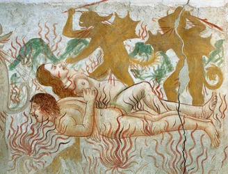 The Last Judgment, Hell, damned couple in flames