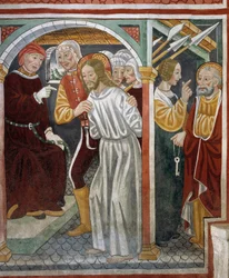 Jesus before High Priest, Peter and maid