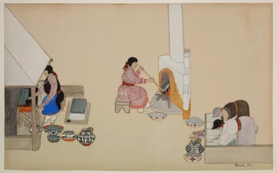 Women Weaving and Supervising Kiln, Early 20th Century
