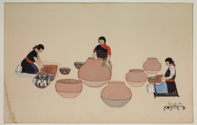 Women Working Clay, Shaping Vessels, early 20th century