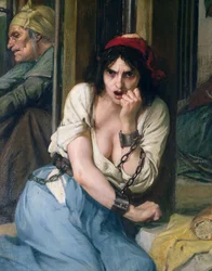 Philippe Pinel releasing lunatics from their chains at the Salpetriere asylum in Paris in 1795, 1886 (detail)