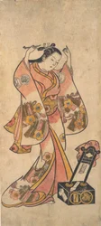Sanjo Kantaro as a Woman Arranging Her Hair Before a Lacquer Mirror