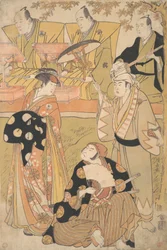 Onoe Matsusuke I as an Oiran Stands at the Left, Talking to Nakamura Nakazo I as a Samurai